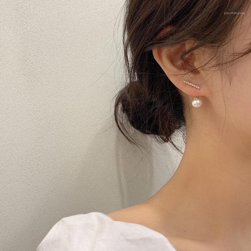 

Stud AOMU Korean S925 Silver Pin Rhinestone Zircon Metal Pearl Small Earrings For Women Girl Party Wedding Simple Jewelry, Golden;silver