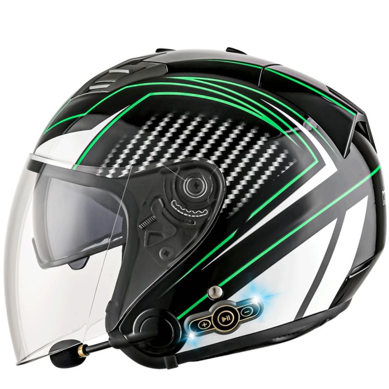 

Motorcycle Helmets DOT Approved Uniformed Open Face 3/4 Smart Intelligent Helmet With Bluetooth Headset And Detachable Liner MSOHK101, Green