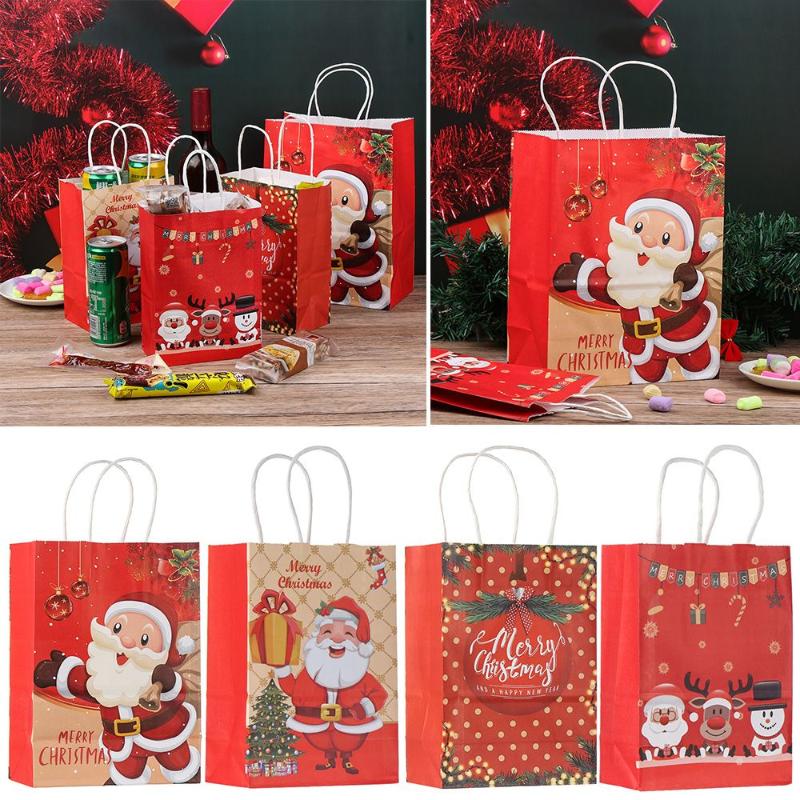 

Gift Wrap 6pcs Christmas Kraft Paper Bag Santa Claus Year Party Pakcaging Handle Child Favors Cookies Snack Decoration