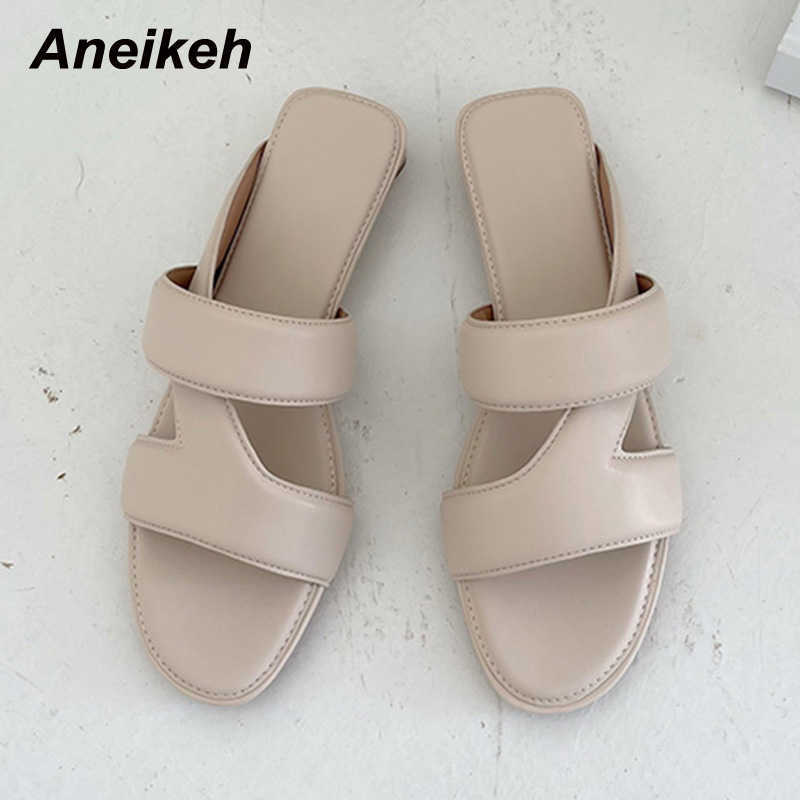 

Aneikeh Summer Fashion Ladies Shoes Women's Flat With Slippers Leisure PU Rome Solid Outside Concise Apricot Size -39 210615, White