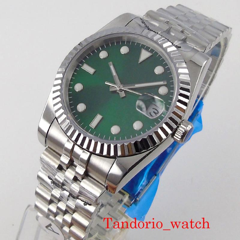 

Wristwatches Two Size 36mm/39mm Green Dial Automatic Men Watch Sapphire Glass 24Jewels NH35A MIYOTA 8215 Movement Fluted Bezel Jubilee Strap, 36mm watch