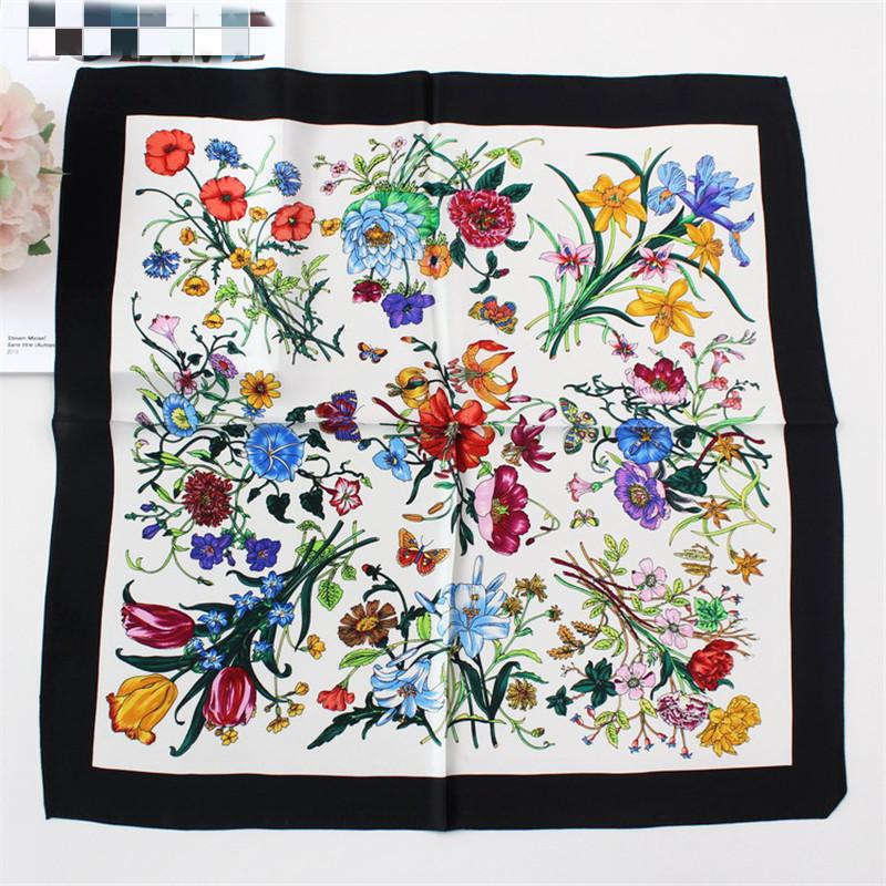 

Scarves 100% Pure Silk Scarf Women Floral Print Square Small Head Handkerchief Foulards Wholesale Hijab Wraps 53CM1