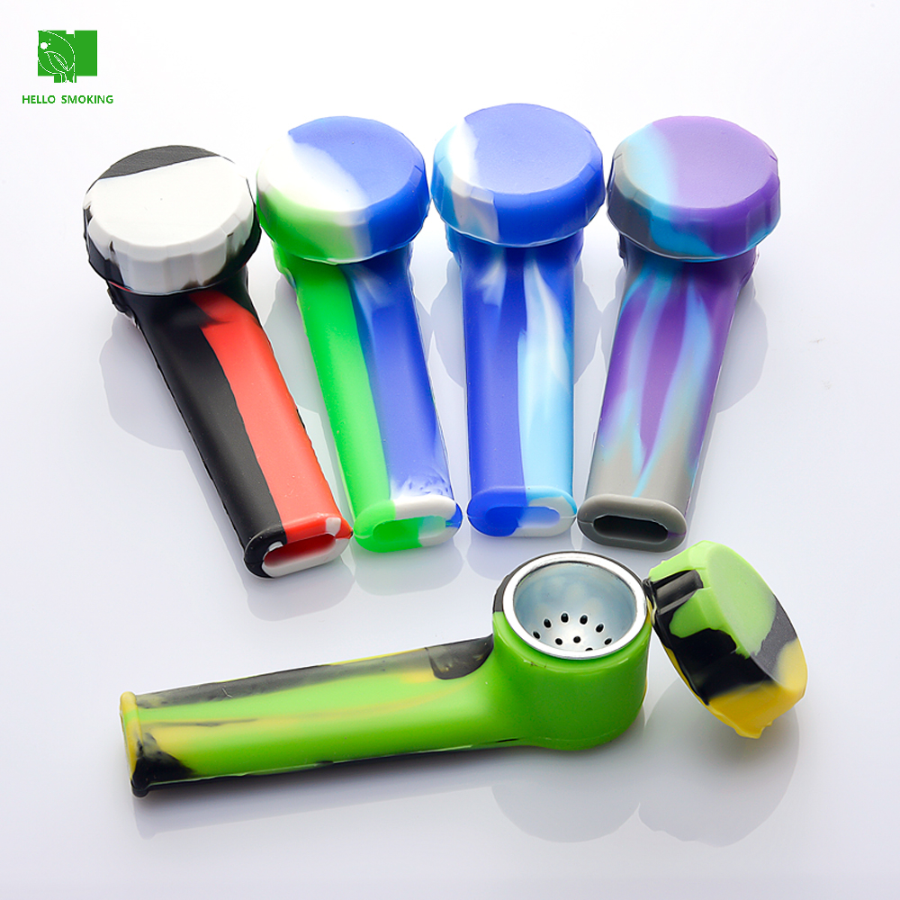 

Smoking Colorful silicone hand pipe with metal bowl and silicon cap dab rig Hookah Bongs