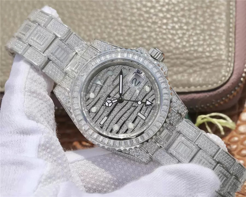 

TWF montre DE luxe 40mm Luxury mens watch Cal.2824 Automatic Mechanical Movement Waterproof 904L steel Man watches Full Iced Diomand fashion wristwatches, Plastic box
