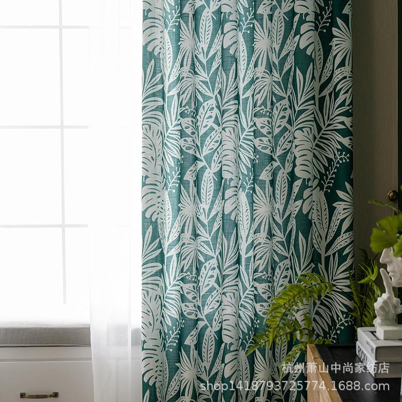 

Curtain & Drapes Jungle Leaf Nordic Plant American Light Luxury Cotton And Linen Printed Blackout For Living Room Bedroom