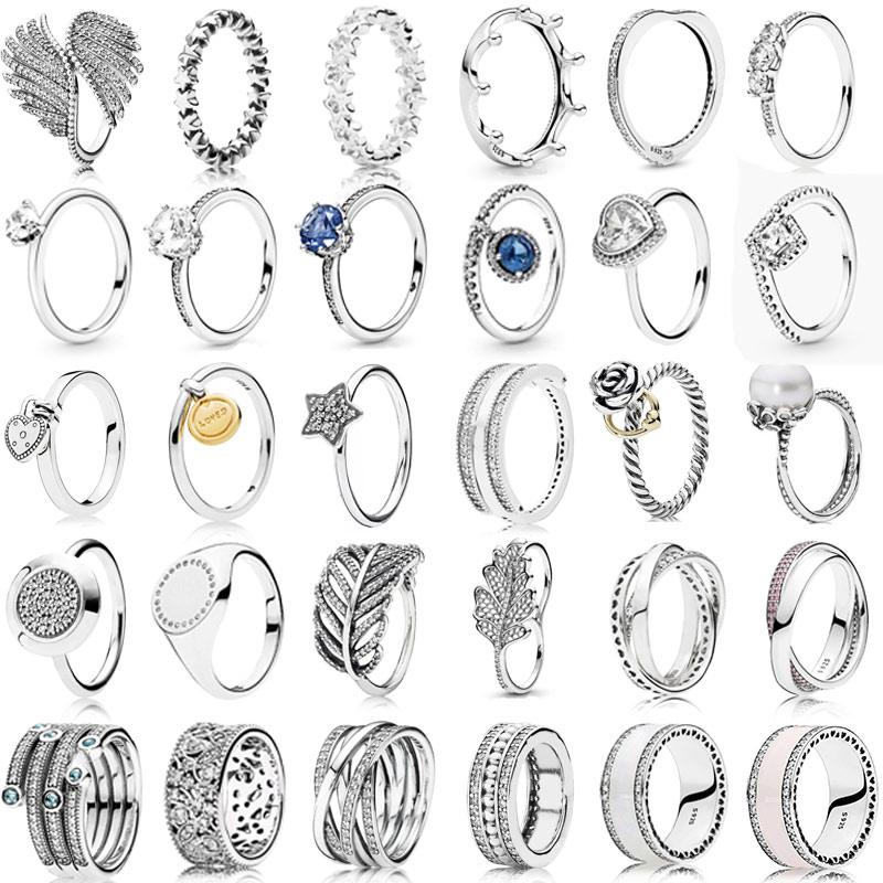 Cluster Rings 925 Sterling Silver 1: 1 PAN Ring With Original Engraved Woman Jewelry Gift Wedding Party-image-708321790