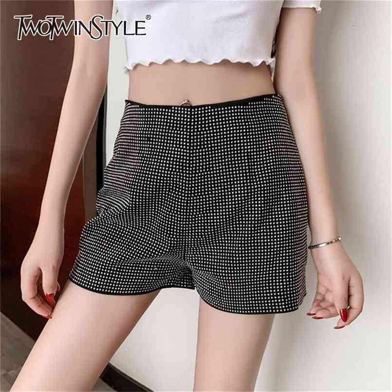 

Patchwork Diamond Women's Shorts High Waist Slim Sexy Party Short Pants Female Clothing Summer Fashion 210521, Black