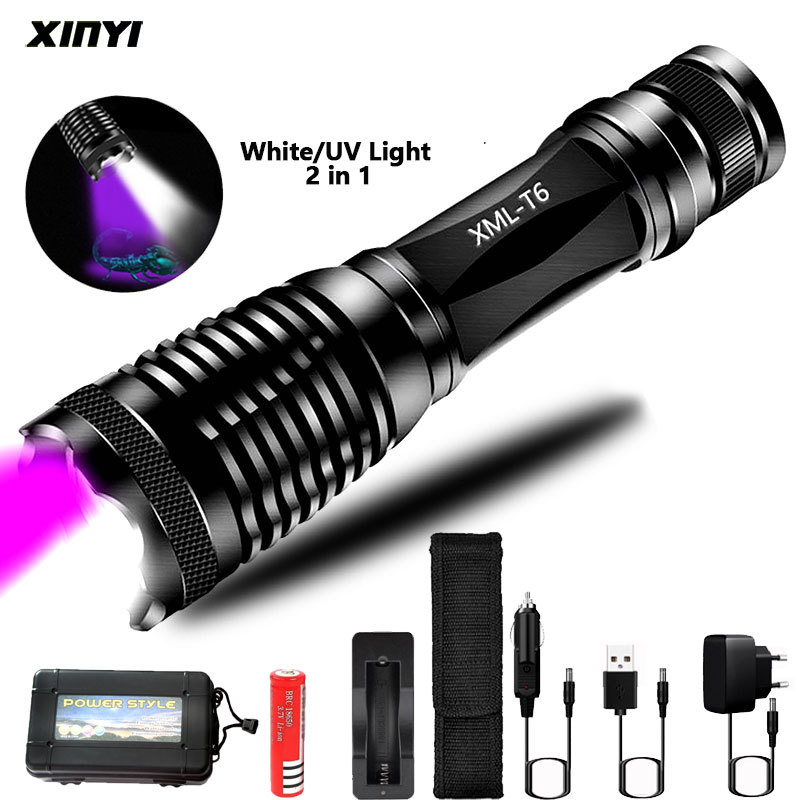 

2in1 UV +White light LED Flashlight Linternas Torch 395nm Ultraviolet Detector for camping Carpet Pet Urine Catch Scorpions 210322