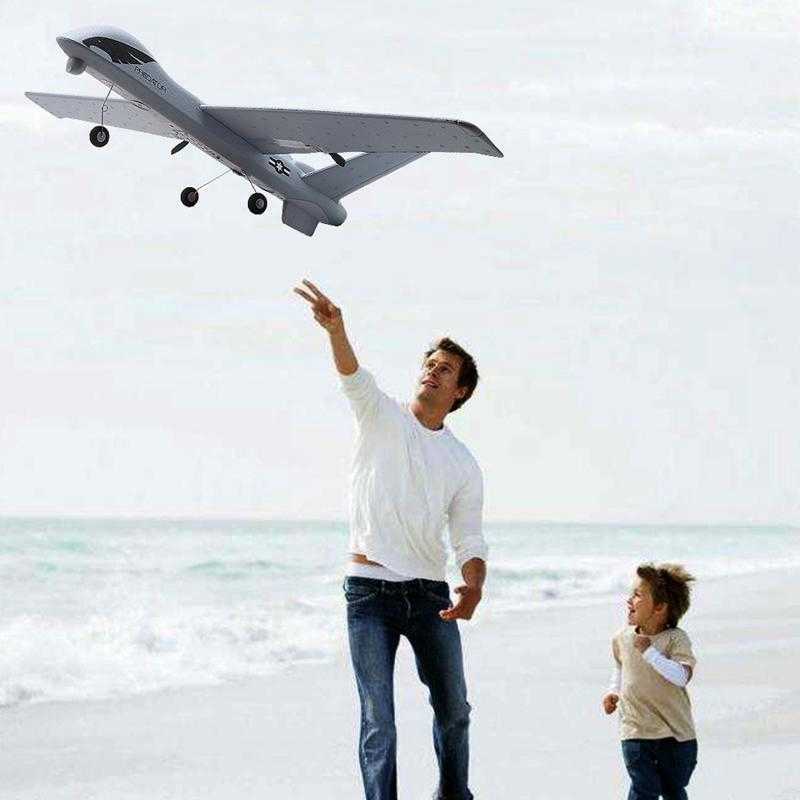 

Z51 Super Big 66cm Wingspan Remote Control Airplane Glider EPP Built-in Gyroscope RC Plane UAV with LED Military Aircraft Model Y200413, Black