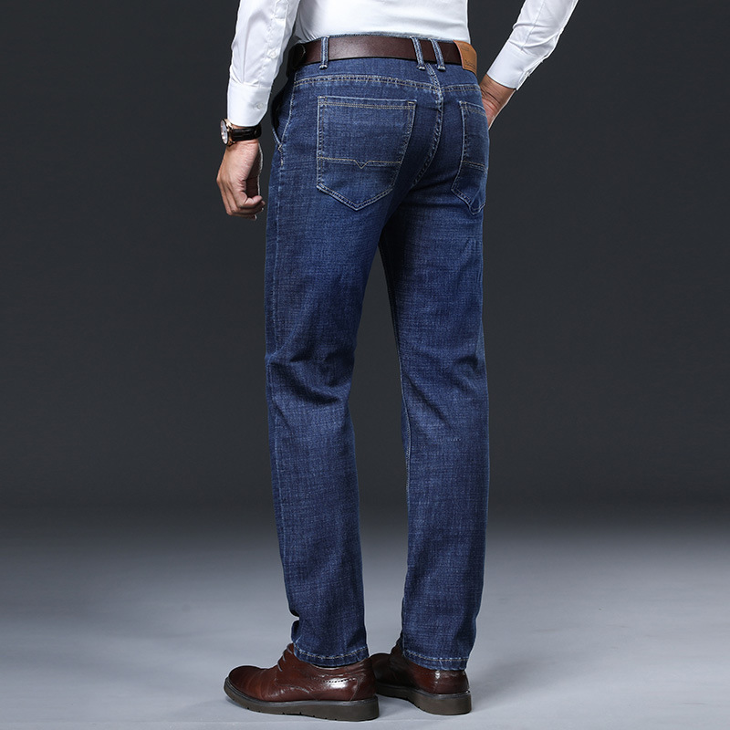 

jeans busins casual 2021 new middle-aged men's straight tube loose dad fashion jeans men, Blue
