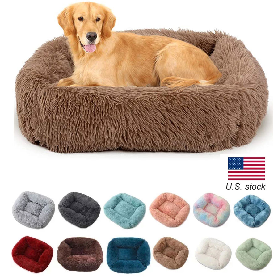 

Square Dog bed Soft Push Warm Cat bed Soid Coor Winter Big dog bed Warm Seeping Mats Nest Cushion Pet pies, Blue