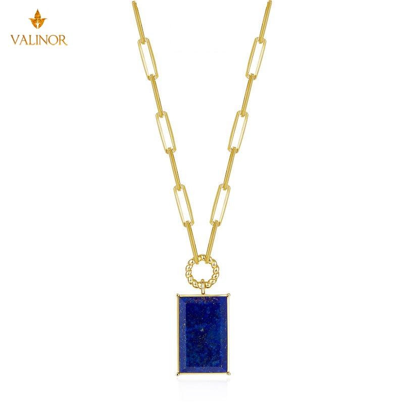 

Natural Lapis Lazuli Square Pendant Necklace Quality Simple Fashion Style 925 Sterling Silver HM065 Chains