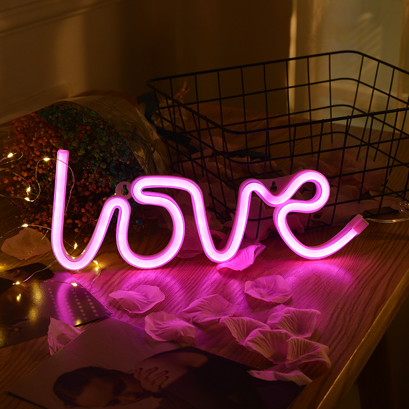

LED Neon Light Toys Sign Letter LOVE Pink 3000K Cute Night Lights Creative Birhthday Gifts Photography Holiday Lighting Wedding Party Bars