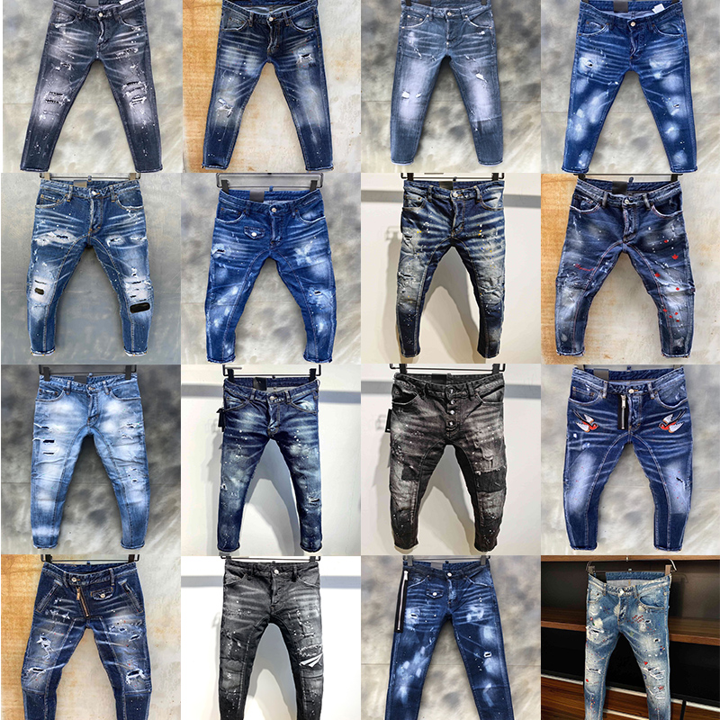 

2021 High Quality Branded Mens Hip Hop D2 Jeans Pants Stylist Slim Fit Motorcycle Fashion Skinny Broken Style Biker Italy Denim Trousers, Blue