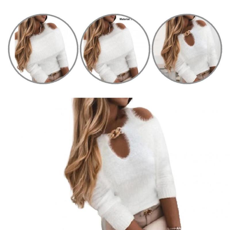 

Women' Sweaters Office Lady Sweater Stylish Warm Patchwork Long Sleeve Soft Women Pullover, White 2