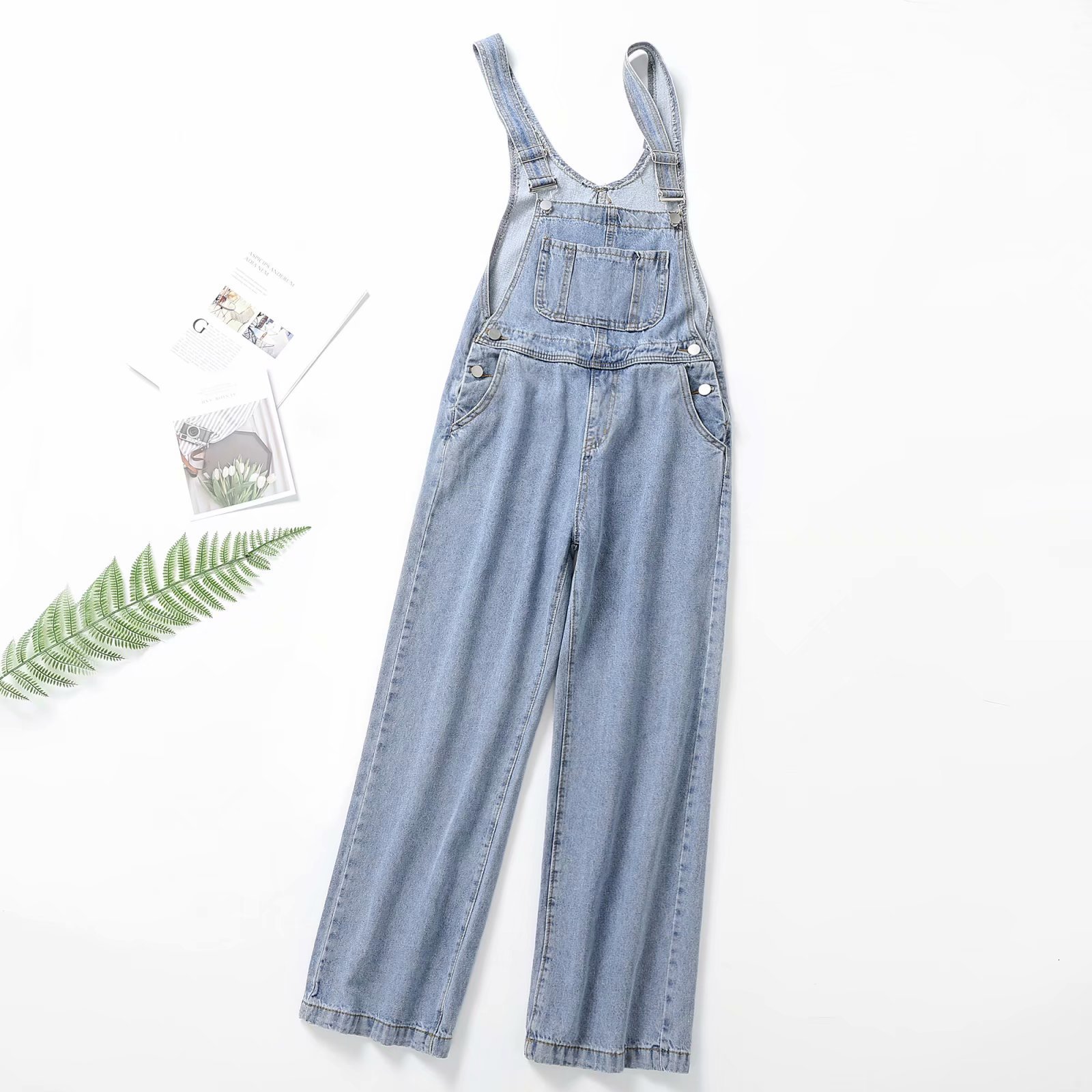 

jeans f3293-wind women's clothing summer 2021 loose chest pocket denim strap jumpsuit, Blue