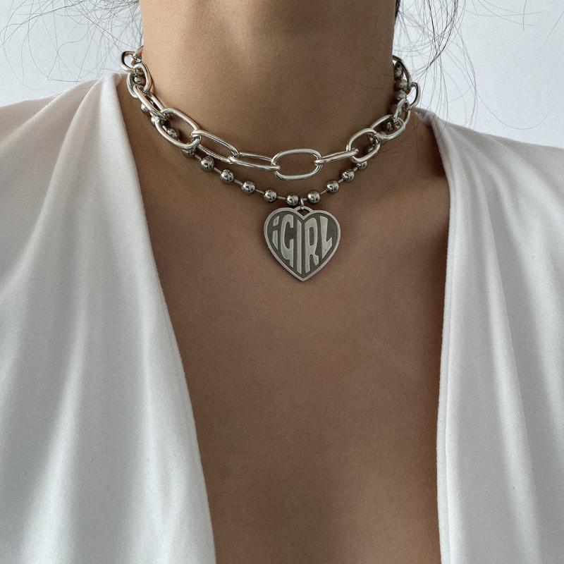 Pendant Necklaces Retro Heart Pendent Necklace For Women Statement Multilayered Thick Chain Choker Fashion Punk Hip Hop Collar Jewelry-image-699057689