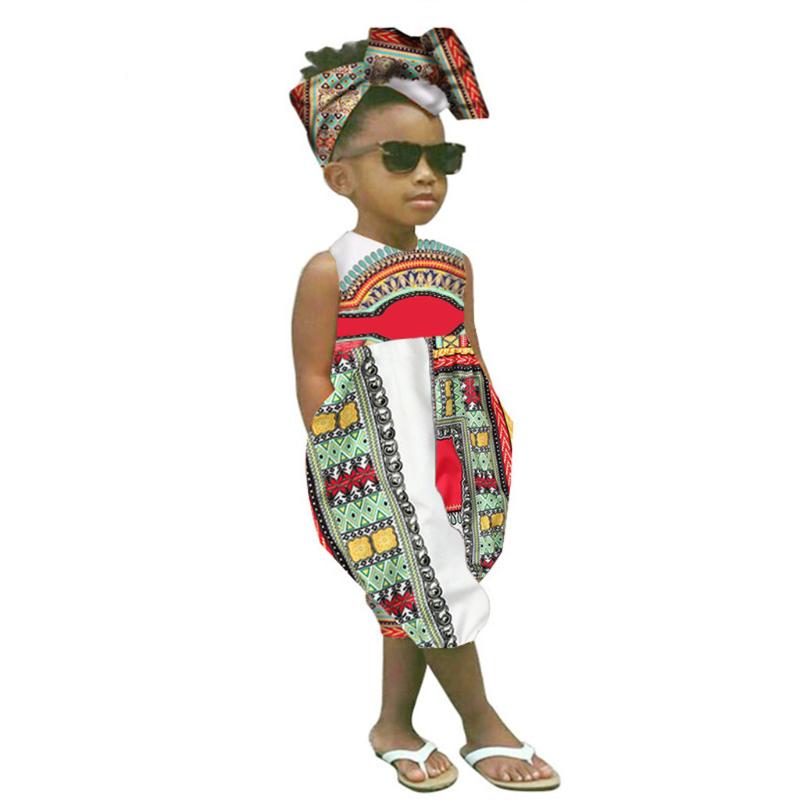 

Clothing Sets Baby Girl Clothes Toddler Kids Outfits African Print Sleeveless Romper Jumpsuit Girls, White