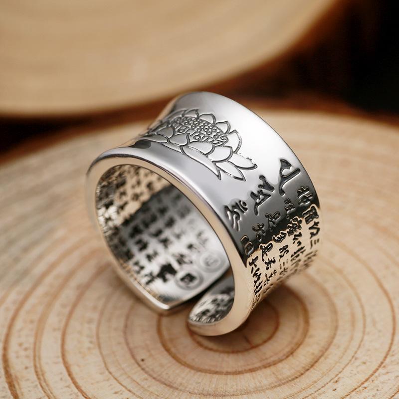 

Cluster Rings Silver Ring Men's Buddhist Scriptures Chapter Retro Opening Female Models Sterling Jewelry