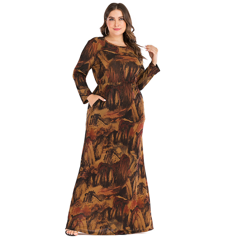

Plus Size Abaya Muslim Dress Women Spring Retro Print Vintage Ropa Maxi Long Dresses Dubai Islamic Clothing Moroccan Kaftan 6XL