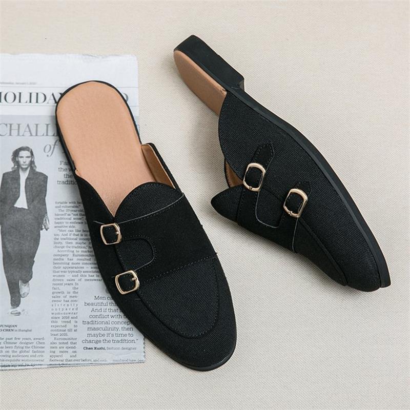 

Slippers Men's shoes trend of matching fashion cloth seam imitation suede small buckle jump flat sandals ks001 LN7Q, Black