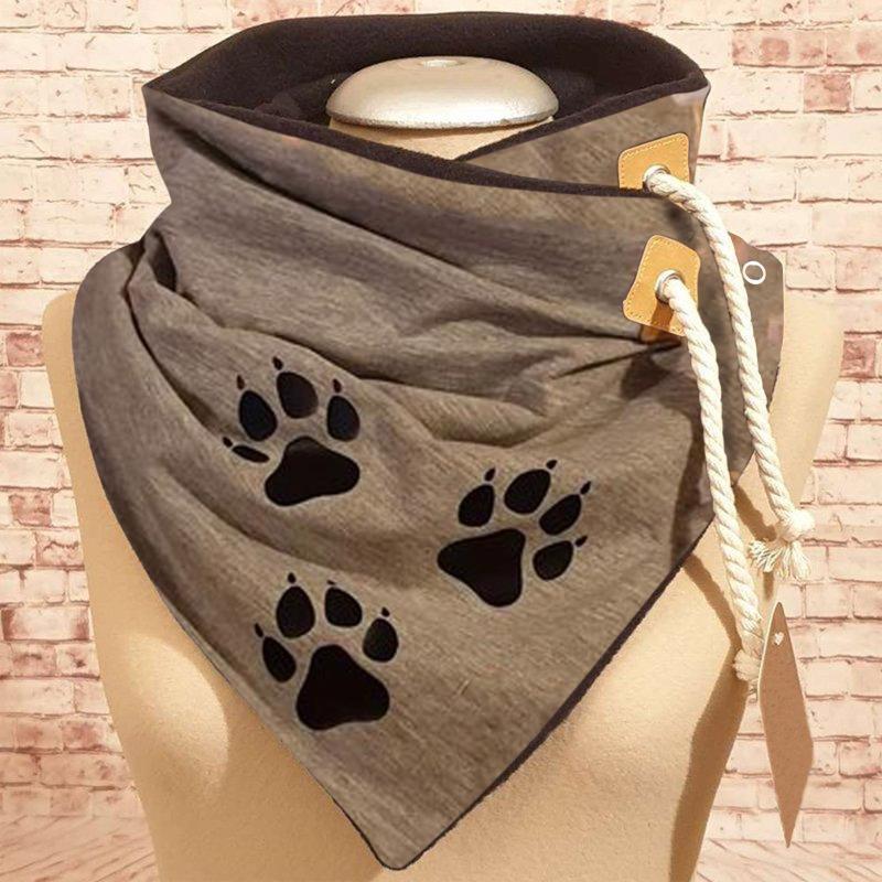 

Scarves Women Winter Footprint Print Soft Wrap Casual Warm Drawstring Thick Unisex Men Neck Scarfs Ring Shawl