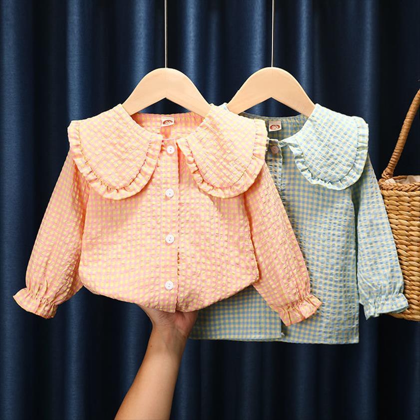 

spring autumn girls shirt clothes plaid long sleeve baby cotton linen cardigan turn down collar blouse ropa para, White;black