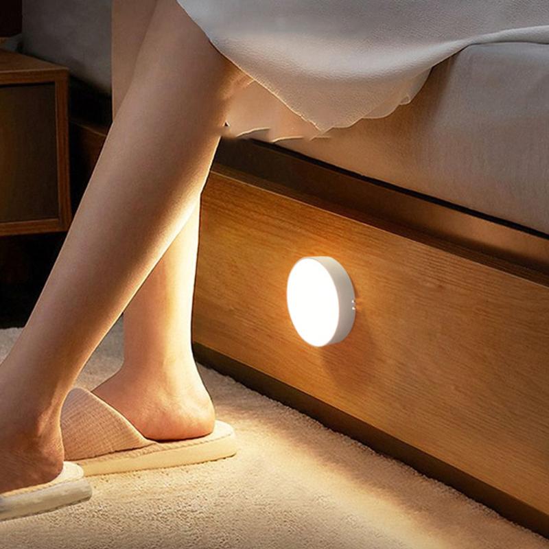 

Interior&External Lights Night Light Mini Round Sensor Control No Flicker Nightlight Wall Lamp For Children Kids Kitchen Bedroom USB Recharg