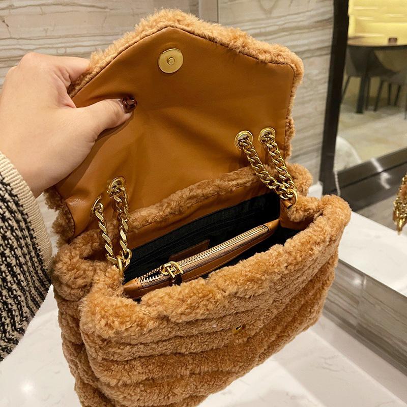 

Luxury Designer Women Evening Bags fashion Paris Lambs wool Fur Shoulder Handbags Women Vintage classic furs Designers bag lady Quilted Mess