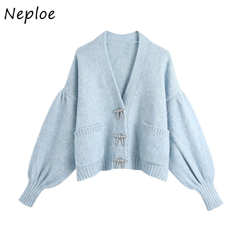 V Neck Long Sleeve Single Breast Knit Cardigans Sweater Women Solid Spring Summer Pull Femme All Match Sueter 210422Z