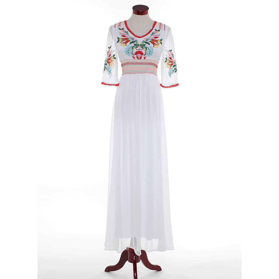 

HIGH QUALITY est Fashion Designer Maxi Dress Women' Half Sleeve Retro Embroidery Party Cotton Long 210526, Blue