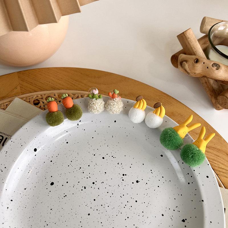

Stud Korean Autumn And Winter Hair Ball Carrot Earrings Trend Fashion Cute Sweet Banana Fruit Ear Jewelry Female, Golden;silver