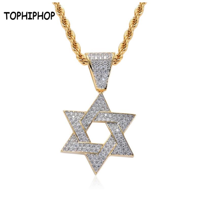 

Pendant Necklaces Custom Hiphop Jewelry Men's Micro Pave Cubic Zircon Star Of David Charm Hexagon Necklace Iced Out Homme