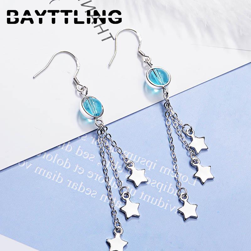 

Dangle & Chandelier BAYTTLING 73MM 925 Sterling Silver Luxury Round Crystal Star Tassel Drop Earring For Woman Glamour Wedding Jewelry Gift