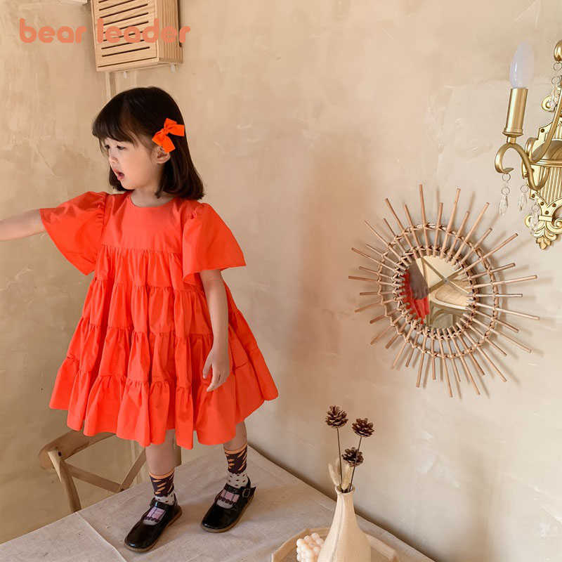 

Bear Leader Girls Princess Cute Dresses Fashion Summer Kids Ruffles Party Vestidos Children Solid Color Layered Party Costumes 210708, Az2815orange