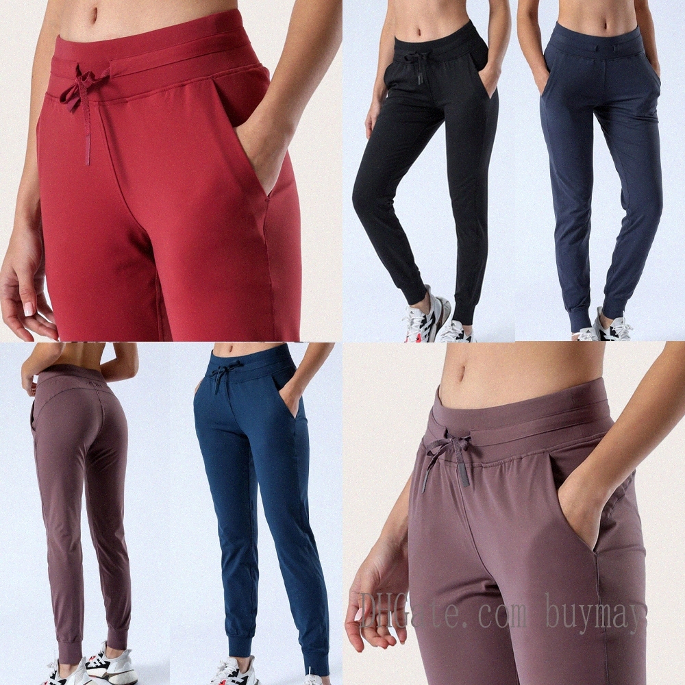 

Yoga Fabric Naked-feel Workout Sport Joggers Pants LU Womens Waist Drawstring Fitness Running Sweat pant lulu with Two Side Pocket Style 0404 PoEn#