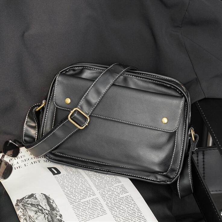 

wild black men bag simple atmospheric stripe leisure handbag outdoor waterproof wear-resistant printed leather messenger bags personality plaid fashion handbags, Black3-5577(boutique box)