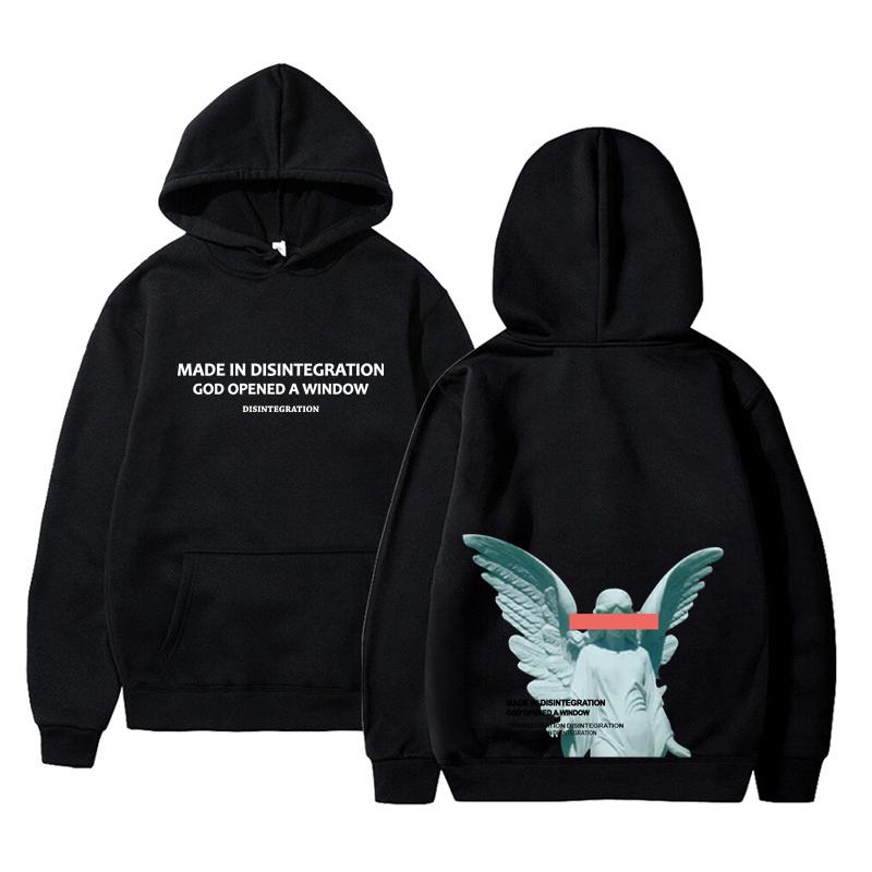 

Men's Hoodies & Sweatshirts Mens 2021 Hip Hop Streetwear Harajuku Pullover Angel God Printed Hoodie Pocket Gray Cotton Fleece, White