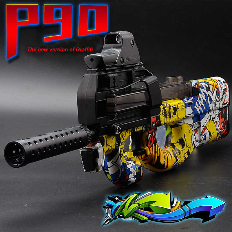 P90 Electric Auto Graffiti Edition Live CS Assault Snipe Weapon EVA Bullet Bursts Gun Funny Outdoor Pistol Sniper Rifles Toys-image-527700762