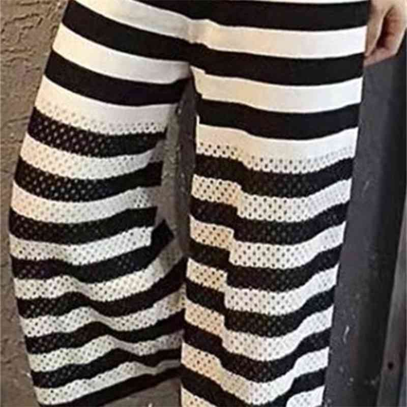 

Fashion women's casual pants summer products thin loose ice silk cropped knit hollow wide-leg 210520, Black