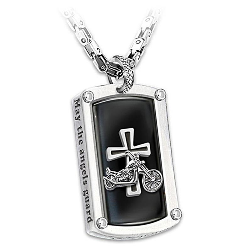 

Biker'S Blessing Engraved Pendant Necklace Steel Prayer Cross Gift For Motorcycle Riders Car Interior Hanging Ornaments Decorations