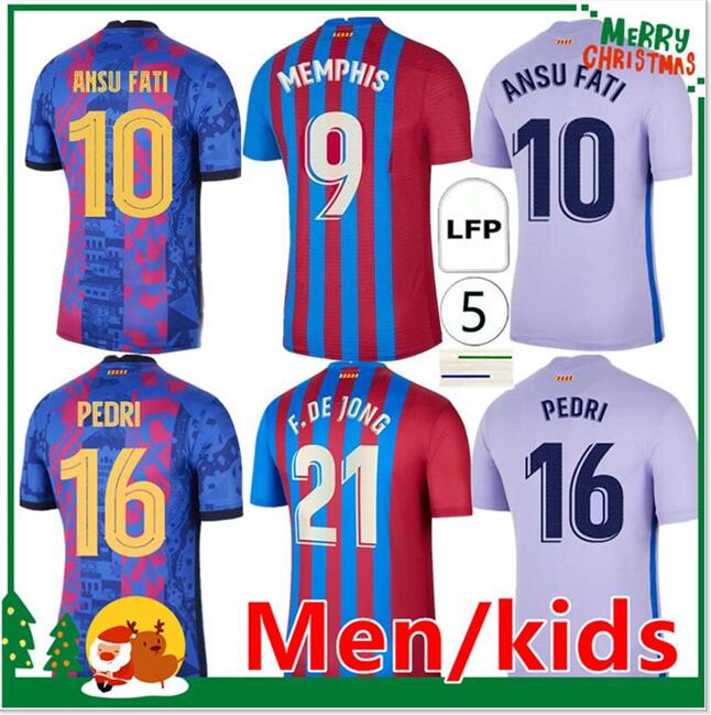 

21 22 KUN AGUERO MEMPHIS soccer jersey PEDRI PIQUE ANSU FATI 2021 2022 F.DE JONG DEMBELE sports football shirt kids kit + BaRceLona Men, 21/22 champions