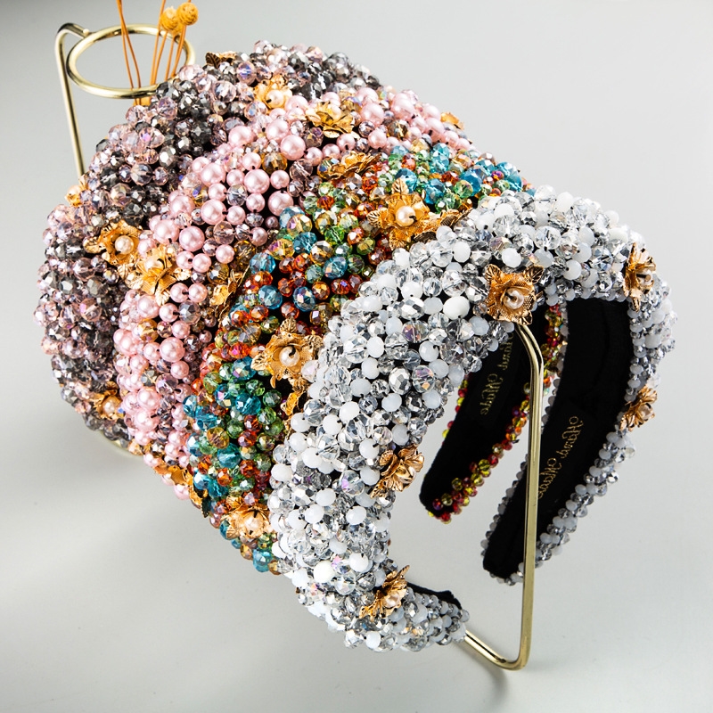 

Rhinestone Headbands Sponge Baroque Hairband Pearl Flower Headband for Women Girls Full Diamond Hair Hoop Bling Hairs Jewelry 853 B3