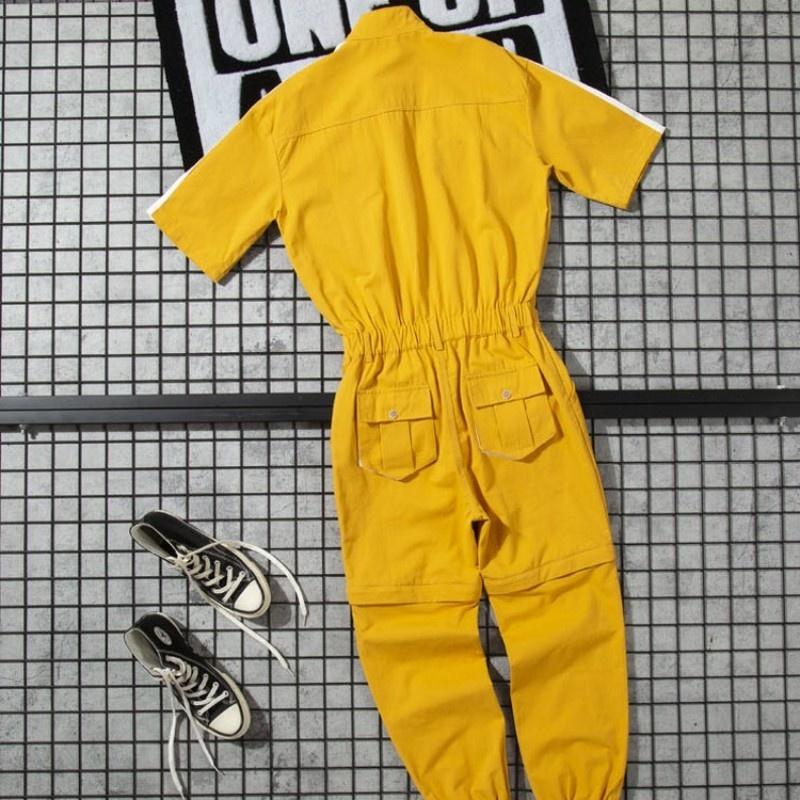 

Men's Jeans Sleeve Short Cargo Jumpsuits Men Retro Harajuku Style Loose Casual Overalls Multi-Pockets Spliced Hip Hop Trousers Male -2XL