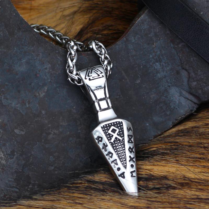 

Chains Sword Rune Odin Viking Necklace For Men Stainless Steel With Valknut Gift Bag, Silver