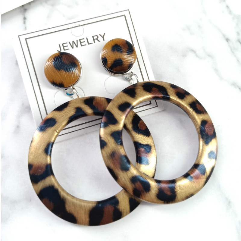 

Leopard Dangle Earrings Fashion Jewelry Loop For Women Big Circle Leather Aros Charm