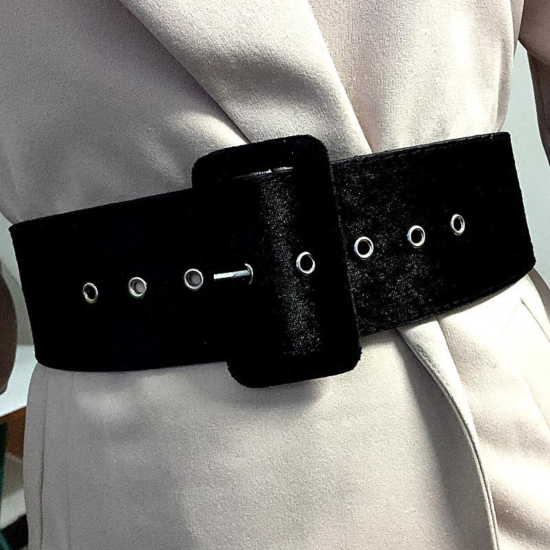 

Belts Est Fashion Velvet Pin Buckle For Women Punk Metal Silver Color Waist Accessories Party Black Wide Strape Belt Gift, Black;brown