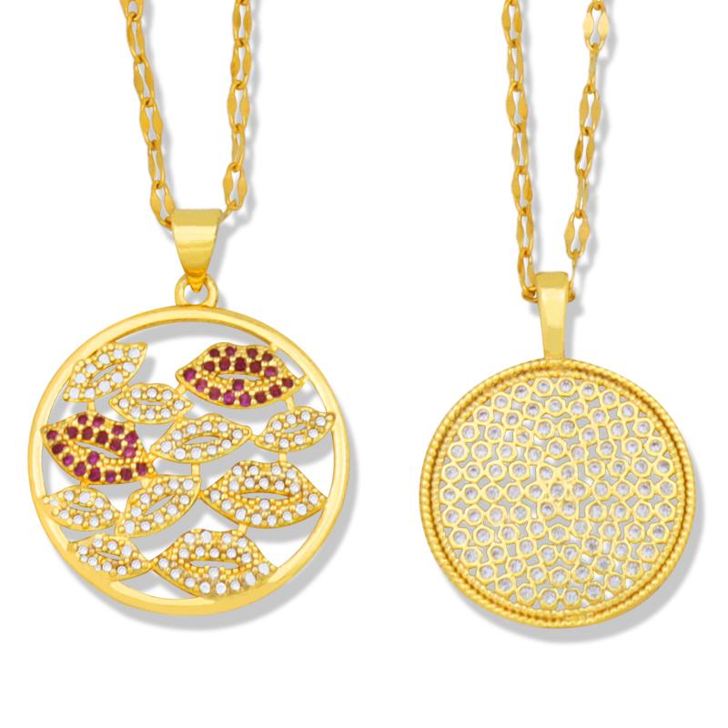 

Chains CZ Crystal Multi Lips Necklace With Stone Mouth Red Lipstick Pendant Women Gold Round Jewelry Collier Femme