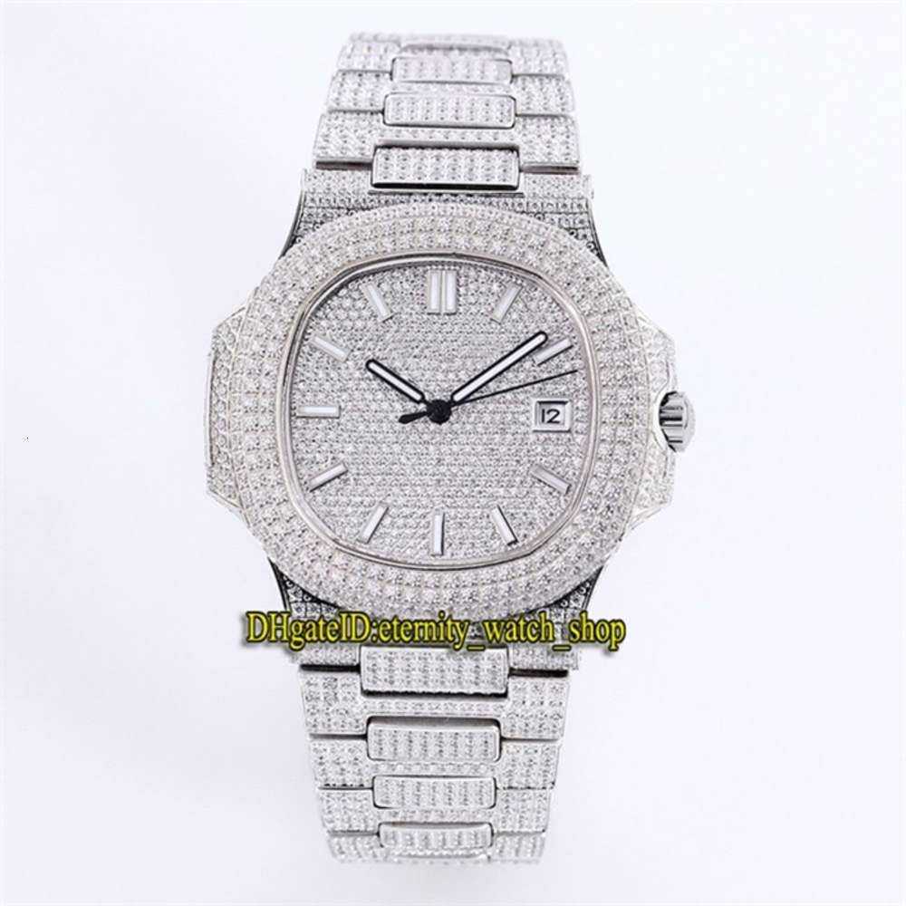 

Top Auality 5719/10G-010 18K White Gold Fully Paved With s Cal.8215 Automatic Mens Watch Strap Diamond Dial Luxry Watches catstore, Box