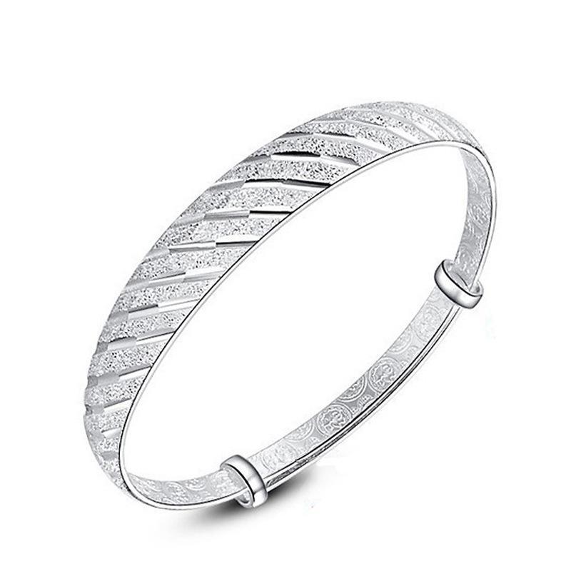

Bangle Fashion Meteor Shower Bracelet Bangles Frosted Twill Silver Plated Bracelets & Resizable For Women CF10